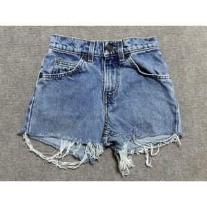 Levis Denim Shorts Womens 10 High Rise Frayed Distressed Slim Fit Vintage Orange